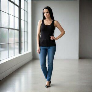 No Boundaries ✦ Black Scoop Neck Stretch Tank Top ✦ Soft Fitted Basic XS